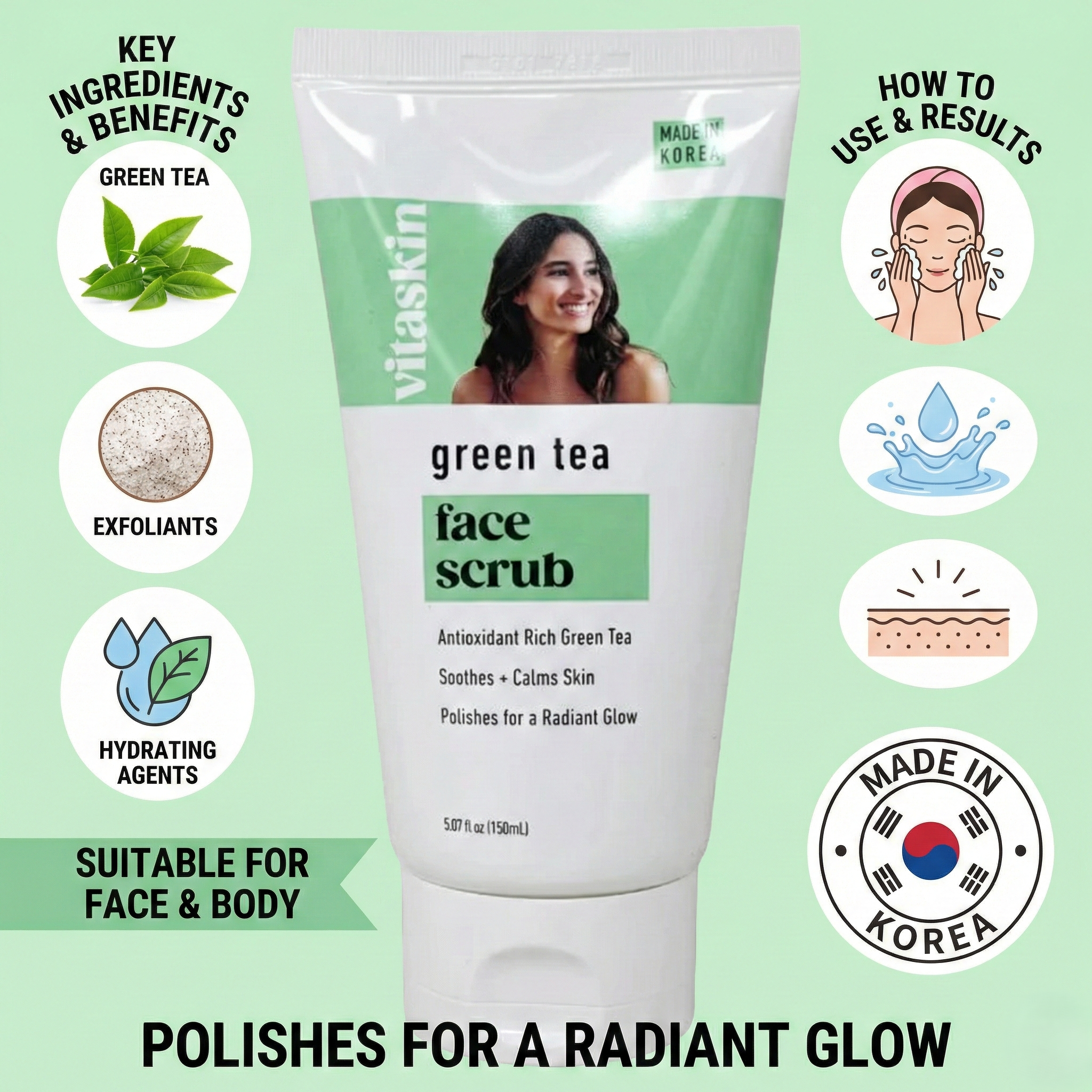 K-Beauty | Green Tea Face & Body Scrub 150ml – Made in Korea