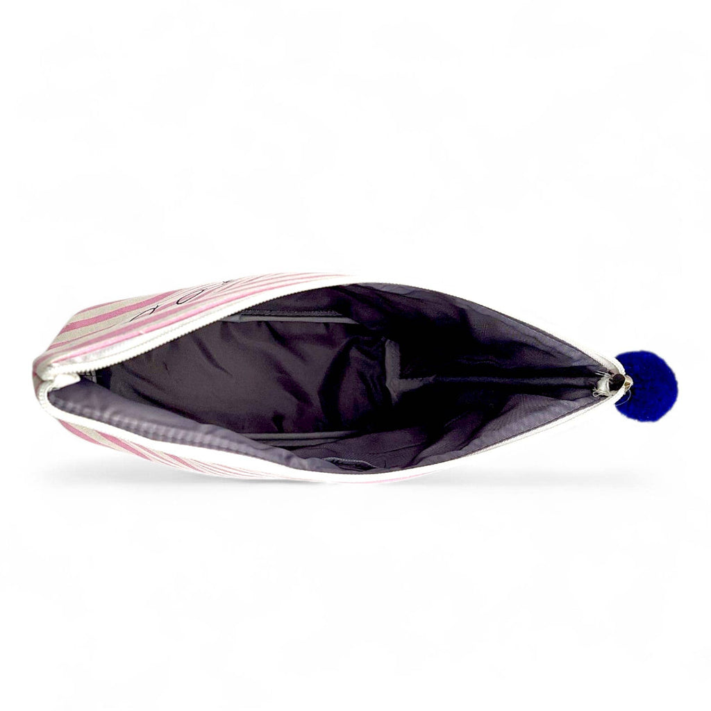 Boujee Striped Canvas Makeup Pouch, Pink Cosmetic Bag