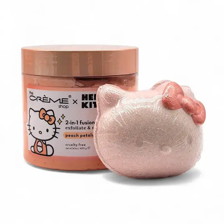 HELLO KITTY Peach Bath Bomb + Sugar Scrub Duo Set
