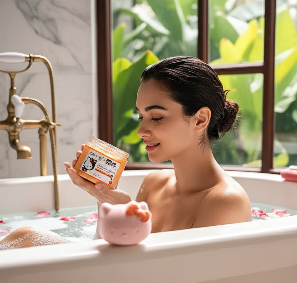 HELLO KITTY Caramel Pumpkin Latte Bath Bomb + Scrub Duo Set