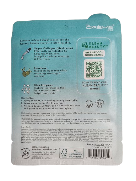 The Crème Shop Klean Beauty™ Vegan Collagen Face Sheet Mask
