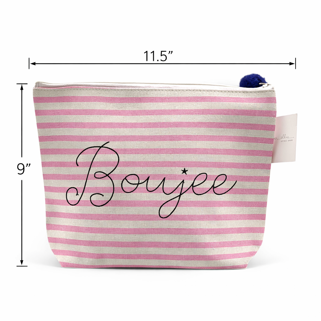 Boujee Striped Canvas Makeup Pouch, Pink Cosmetic Bag