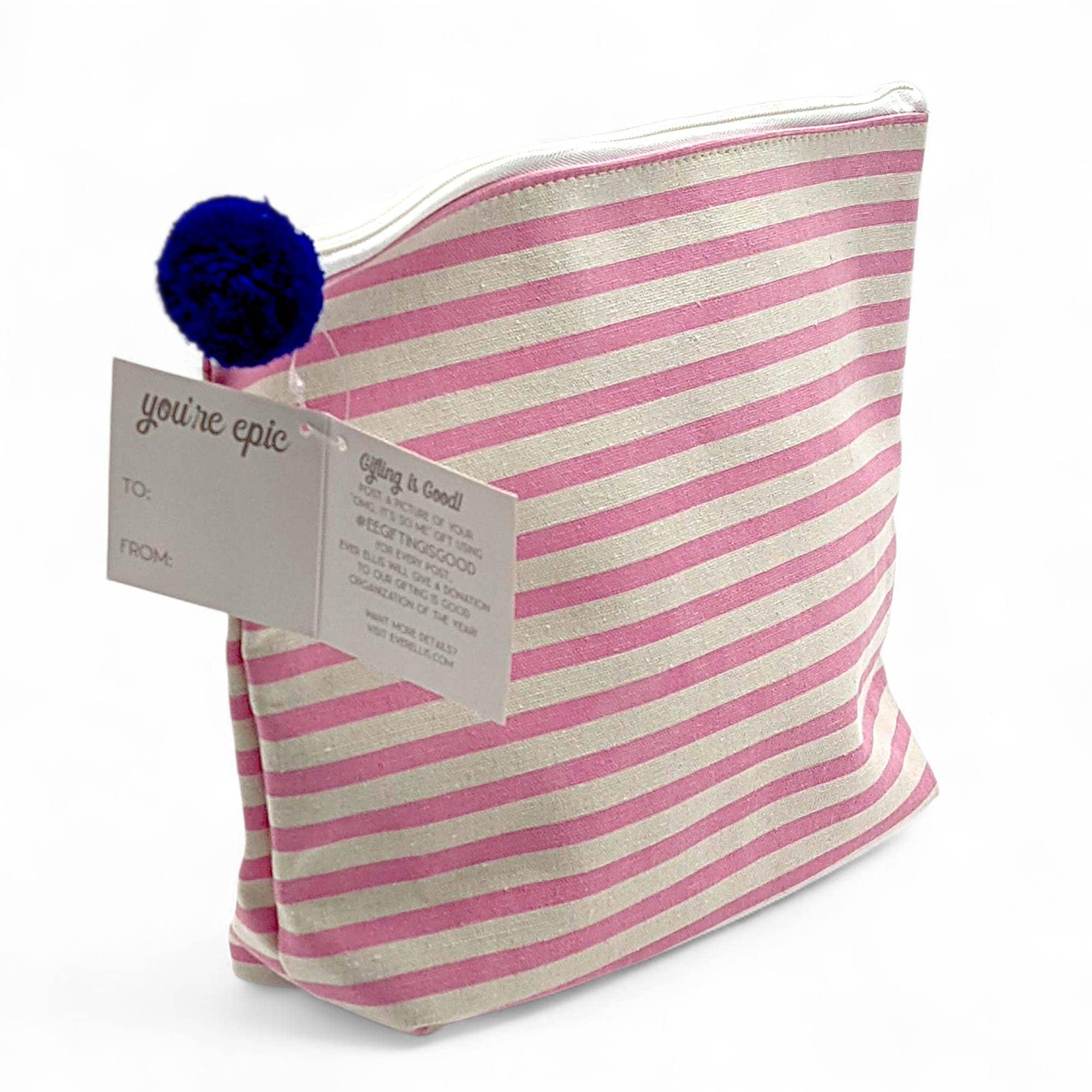 Boujee Striped Canvas Makeup Pouch, Pink Cosmetic Bag