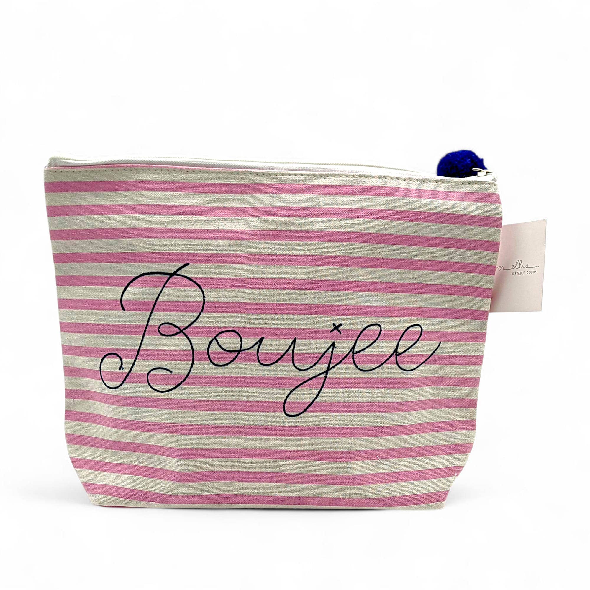 Boujee Striped Canvas Makeup Pouch, Pink Cosmetic Bag