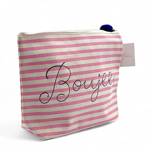 Boujee Striped Canvas Makeup Pouch, Pink Cosmetic Bag